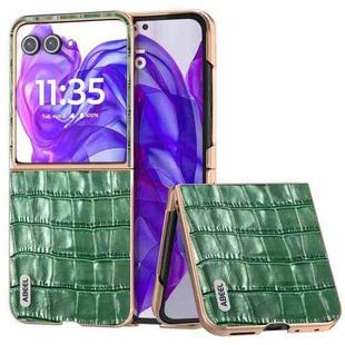 For Motorola Razr 50 Ultra ABEEL Electroplating Frame Crocodile Texture Genuine Leather Phone Case(Green)