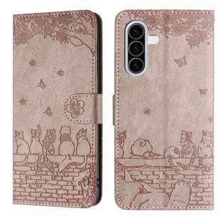 For Samsung Galaxy A36 / A56 5G Cat Embossing Pattern Leather Phone Case with Lanyard(Grey)