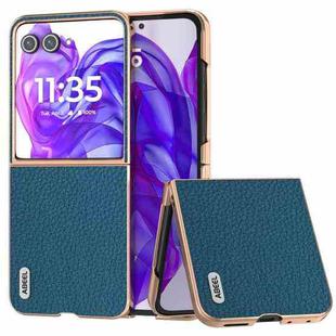 For Motorola Razr 50 Ultra ABEEL Electroplating Frame Genuine Leather Litchi Texture Phone Case(Blue)