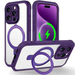 For iPhone 15 Pro Max Skin Feel MagSafe Holder 360 Full Body Phone Case(Dark Purple)