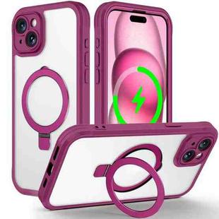 For iPhone 15 Plus / 14 Plus Skin Feel MagSafe Holder 360 Full Body Phone Case(Rose Red)