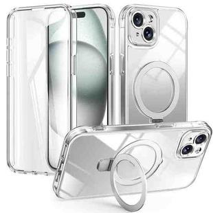 For iPhone 15 Plus / 14 Plus Skin Feel MagSafe Holder 360 Full Body Phone Case(Transparent)