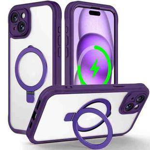 For iPhone 15 Plus / 14 Plus Skin Feel MagSafe Holder 360 Full Body Phone Case(Dark Purple)