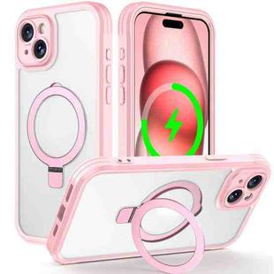 For iPhone 15 Skin Feel MagSafe Holder 360 Full Body Phone Case(Pink)