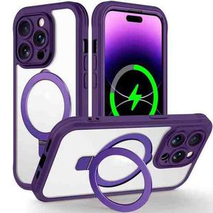 For iPhone 14 Pro Max Skin Feel MagSafe Holder 360 Full Body Phone Case(Dark Purple)