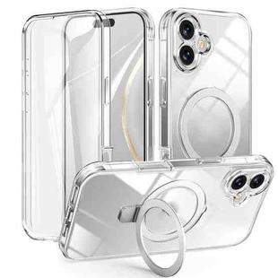 For iPhone 16 Plus Skin Feel MagSafe Holder 360 Full Body Phone Case(Transparent)