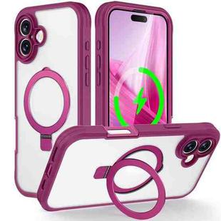 For iPhone 16 Skin Feel MagSafe Holder 360 Full Body Phone Case(Rose Red)