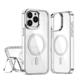 For iPhone 15 Pro Max Acrylic Camera Holder MagSafe Magnetic Phone Case(White)