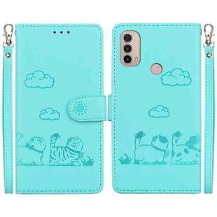 For Motorola Moto E40 / E30 / E20 Cute Cats RFID Leather Phone Case(Green)