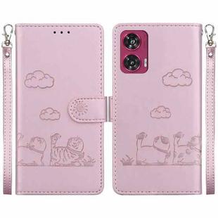 For Motorola Edge 50 Fusion Cute Cats RFID Leather Phone Case(Rose Gold)