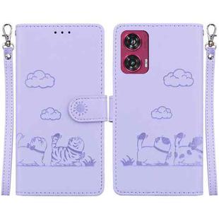 For Motorola Edge 50 Fusion Cute Cats RFID Leather Phone Case(Purple)