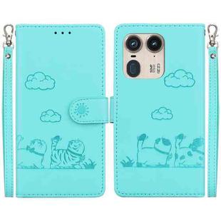 For Motorola Edge 50 Ultra Cute Cats RFID Leather Phone Case(Green)