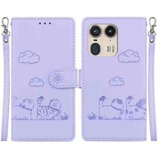 For Motorola Edge 50 Ultra Cute Cats RFID Leather Phone Case(Purple)