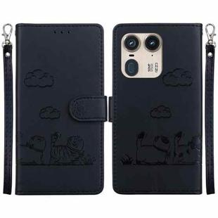 For Motorola Edge 50 Ultra Cute Cats RFID Leather Phone Case(Black)