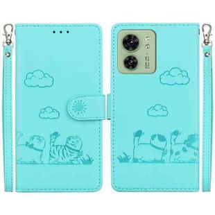 For Motorola Edge 40 Cute Cats RFID Leather Phone Case(Green)