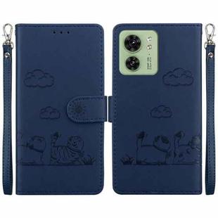 For Motorola Edge 40 Cute Cats RFID Leather Phone Case(Blue)