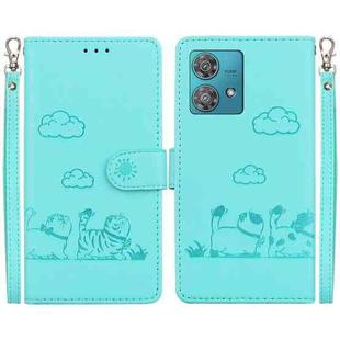 For Motorola Edge 40 Neo Cute Cats RFID Leather Phone Case(Green)