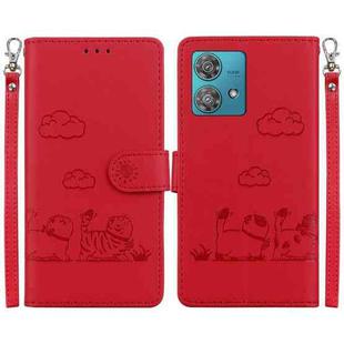 For Motorola Edge 40 Neo Cute Cats RFID Leather Phone Case(Red)