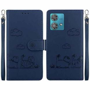 For Motorola Edge 40 Neo Cute Cats RFID Leather Phone Case(Blue)