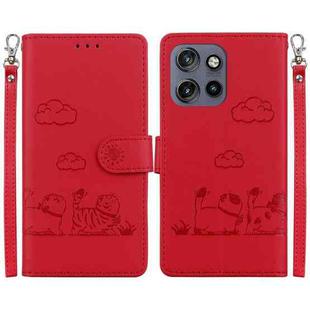 For Motorola Edge 50 Neo 5G Overseas Cute Cats RFID Leather Phone Case(Red)