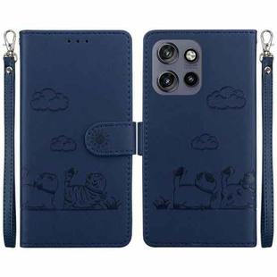 For Motorola Edge 50 Neo 5G Overseas Cute Cats RFID Leather Phone Case(Blue)