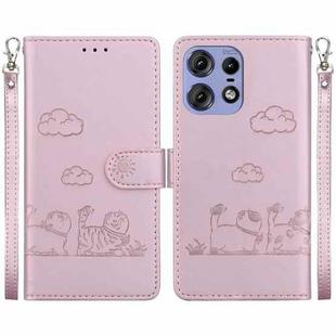 For Motorola Edge 50 Pro Cute Cats RFID Leather Phone Case(Rose Gold)