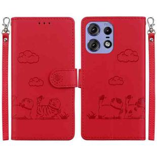 For Motorola Edge 50 Pro Cute Cats RFID Leather Phone Case(Red)