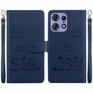 For Motorola Edge 50 Pro Cute Cats RFID Leather Phone Case(Blue)