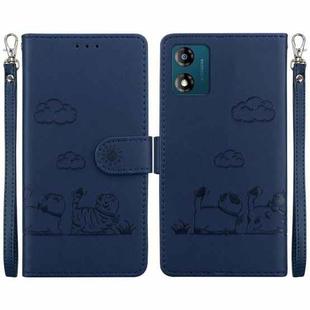 For Motorola Moto E13 Cute Cats RFID Leather Phone Case(Blue)