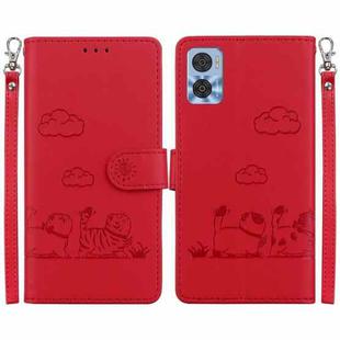 For Motorola Moto E22 / E22i Cute Cats RFID Leather Phone Case(Red)