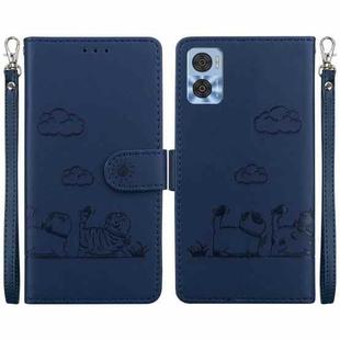 For Motorola Moto E22 / E22i Cute Cats RFID Leather Phone Case(Blue)