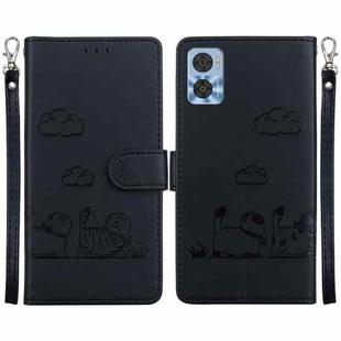 For Motorola Moto E22 / E22i Cute Cats RFID Leather Phone Case(Black)