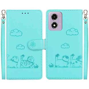 For Motorola Moto G04s / E14 Cute Cats RFID Leather Phone Case(Green)