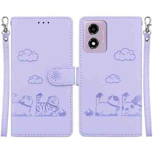 For Motorola Moto G04s / E14 Cute Cats RFID Leather Phone Case(Purple)