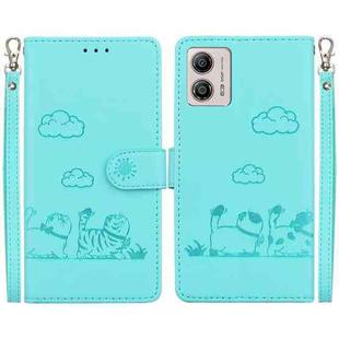 For Motorola Moto G13 / G23 / G53 Cute Cats RFID Leather Phone Case(Green)