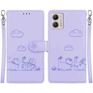 For Motorola Moto G13 / G23 / G53 Cute Cats RFID Leather Phone Case(Purple)