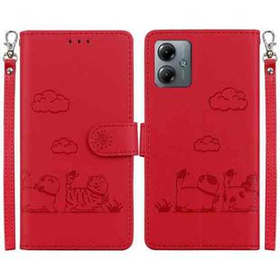 For Motorola Moto G14 Cute Cats RFID Leather Phone Case(Red)