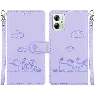 For Motorola Moto G54 Cute Cats RFID Leather Phone Case(Purple)