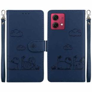 For Motorola Moto G84 Cute Cats RFID Leather Phone Case(Blue)