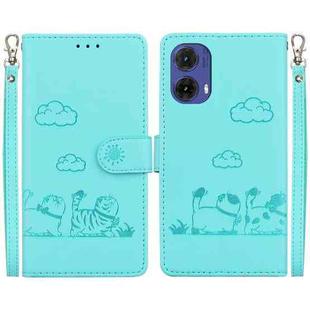 For Motorola Moto G85 Cute Cats RFID Leather Phone Case(Green)