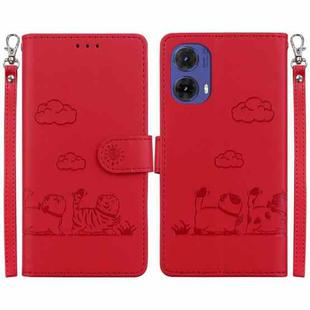 For Motorola Moto G85 Cute Cats RFID Leather Phone Case(Red)