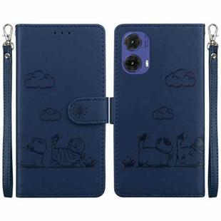 For Motorola Moto G85 Cute Cats RFID Leather Phone Case(Blue)