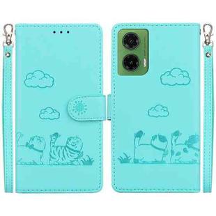 For Motorola Moto G35 Cute Cats RFID Leather Phone Case(Green)