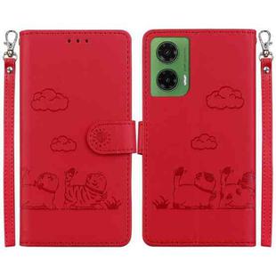 For Motorola Moto G35 Cute Cats RFID Leather Phone Case(Red)