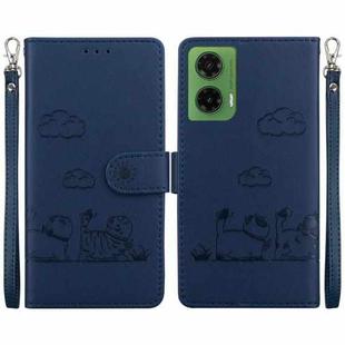 For Motorola Moto G35 Cute Cats RFID Leather Phone Case(Blue)