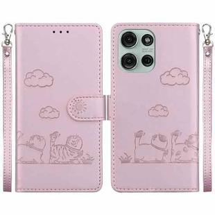 For Motorola Moto G75 5G Cute Cats RFID Leather Phone Case(Rose Gold)