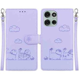 For Motorola Moto G75 5G Cute Cats RFID Leather Phone Case(Purple)