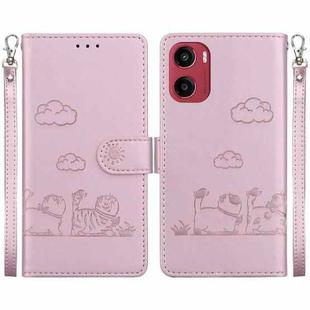 For Motorola Moto G05 / E15 Cute Cats RFID Leather Phone Case(Rose Gold)