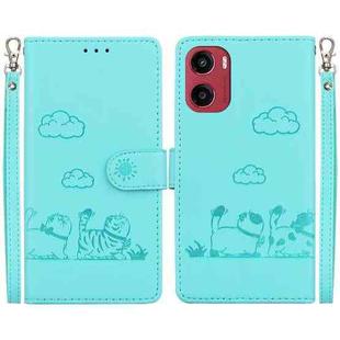 For Motorola Moto G05 / E15 Cute Cats RFID Leather Phone Case(Green)