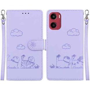 For Motorola Moto G05 / E15 Cute Cats RFID Leather Phone Case(Purple)